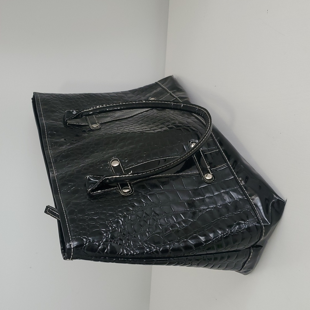 Pattent Black Crocodile-Embossed Tote Bag - Picture 6 of 6
